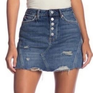 We The Free Distressed Blue Mini Skirt